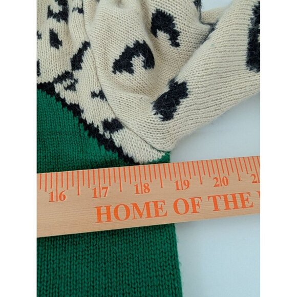 Angashion Snow Leopard Sweater Womens Size Medium Green Artsy Animal Print Knit - Picture 8 of 9